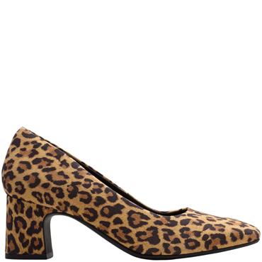 CLARKS WOMENS LOW HEEL COURT SHOE - LEOPARD ANIMAL PRINT